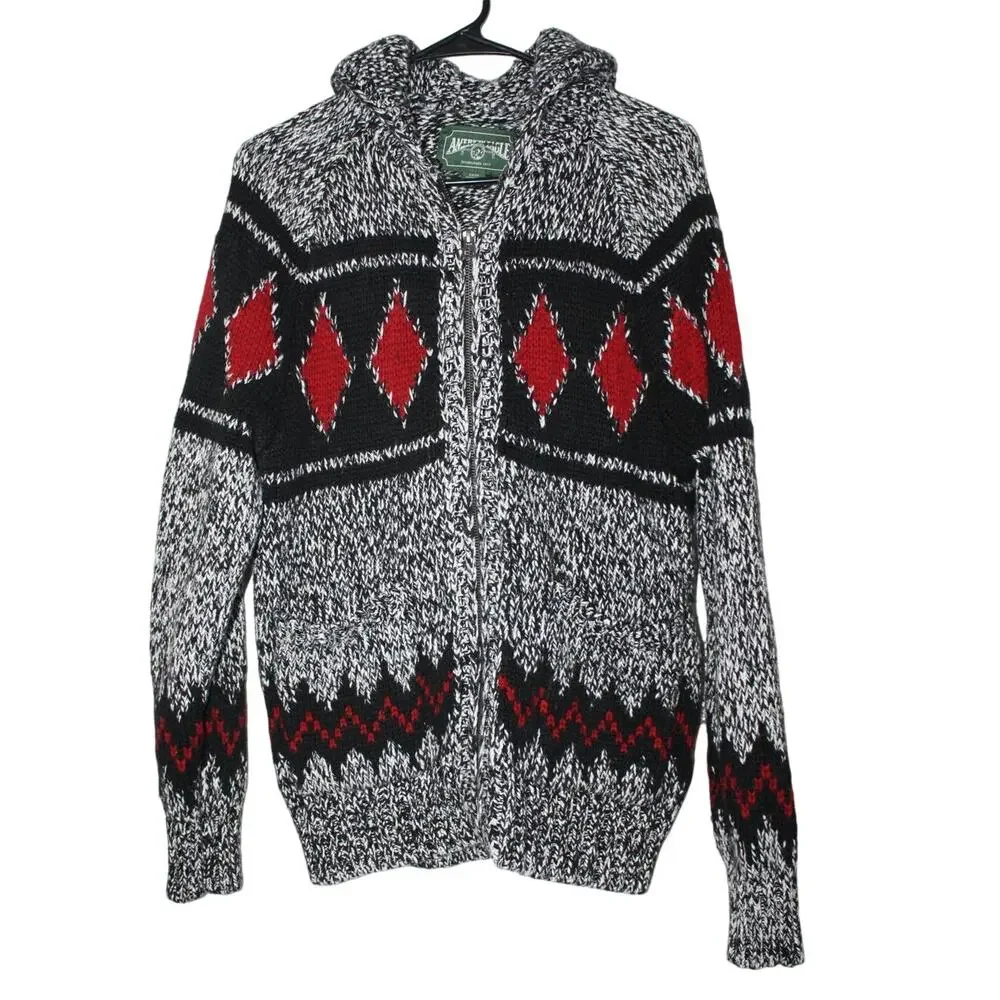 VTG American‎ Eagle Hand Knit Cowichan Zip Up Sweater Men's Small